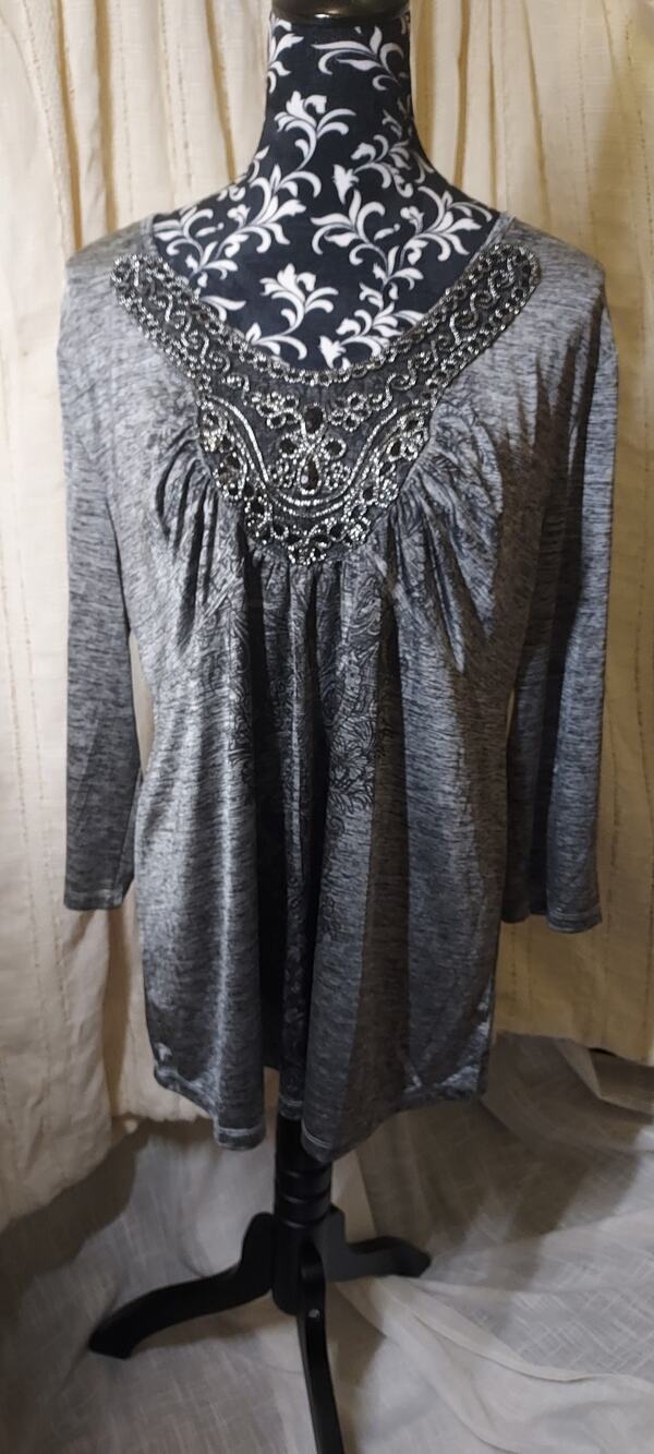 CATO Grey and Black Womens Stretch Long Sleeve Tunic Top Size XL